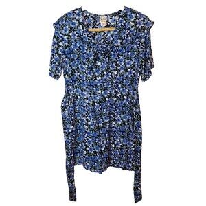 Sarin Girls Size M Short Romper‎ Blue Floral Tie Waist Button Up Rayon Pockets